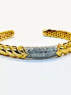 Diamond Bracelet, Gold Vermeil, Sterling Silver, Designer, Cuff, Hinged